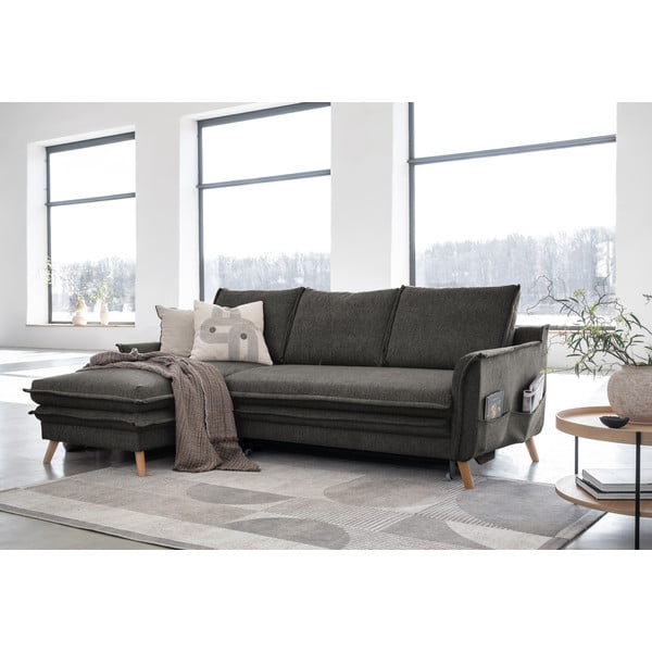 Sötétszürke kinyitható sarokkanapé (bal oldali) Charming Charlie – Miuform-image-3