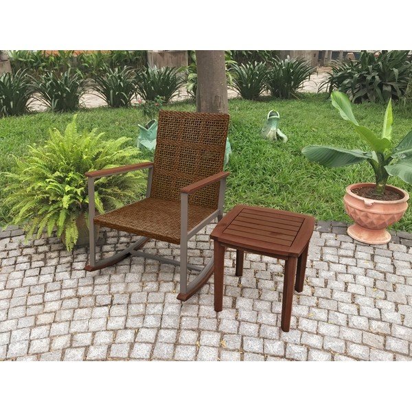Sötétbarna tömörfa hintaszék asztallal Sinaloa – Garden Pleasure-image-1