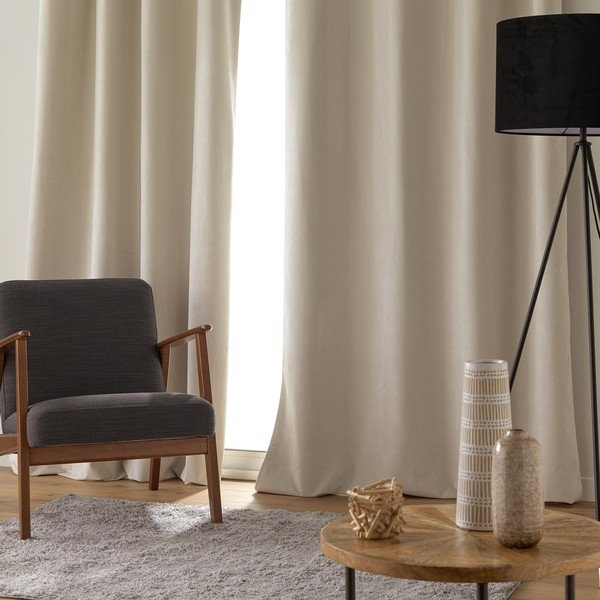 Bézs bársony függöny 140x260 cm Olympe – douceur d'intérieur-image-1