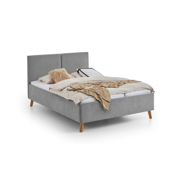 Szürke kárpitozott franciaágy ágyráccsal 140x200 cm Piano – Meise Möbel-image-4