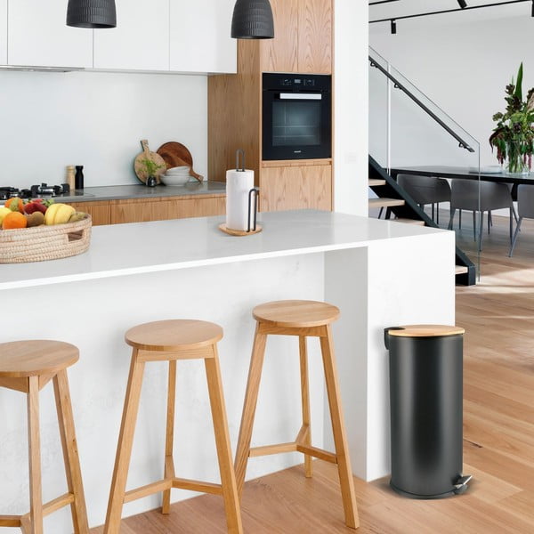 Matt fekete acél pedálos szemetes 30 l   Adonis – Spirella-image-1