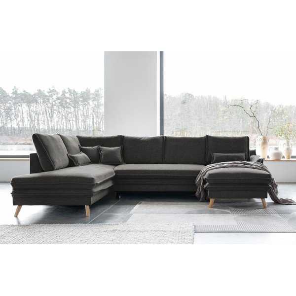 Sötétszürke kinyitható sarokkanapé (bal oldali-U alakú) Charming Charlie – Miuform-image-4