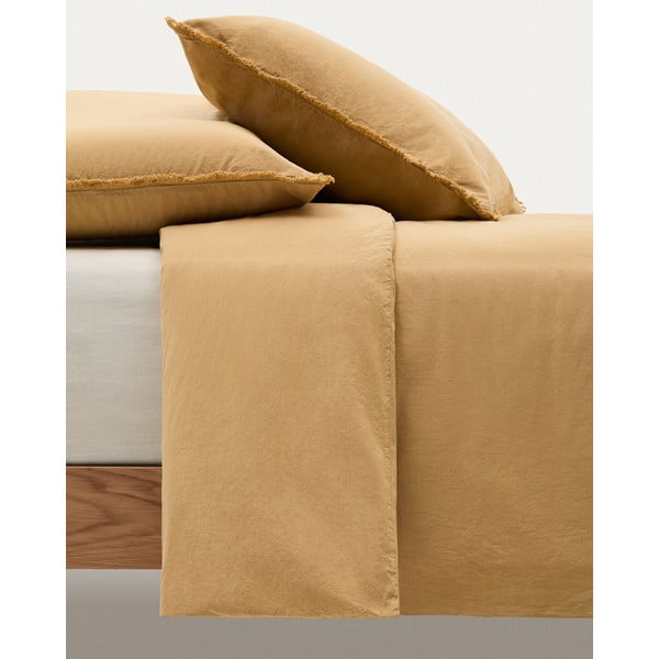 Mustársárga kétszemélyes hosszabbított pamut-perkál ágyneműhuzat 260x240 cm Sifinia – Kave Home-image-3