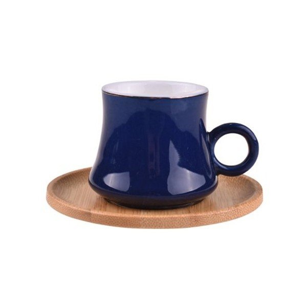 Harem 6 részes kék porcelán bögre szett bambusz poháralátéttel - Bambum-image-1