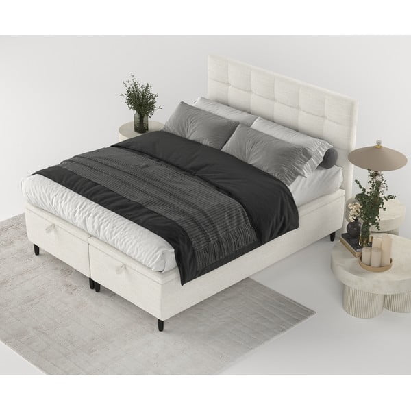 Krémszínű kárpitozott ágyneműtartós franciaágy 160x200 cm Senses – Maison de Rêve-image-3