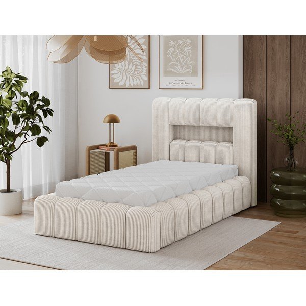 Bézs kárpitozott ágyneműtartós egyszemélyes ágy ágyráccsal 90x200 cm Lamica – ELTAP-image-2