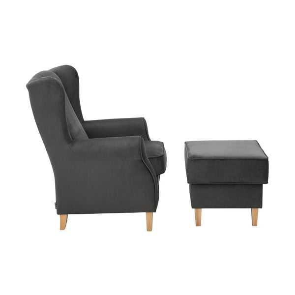 Lorris antracitszürke bársony füles fotel lábtartóval - Max Winzer-image-2