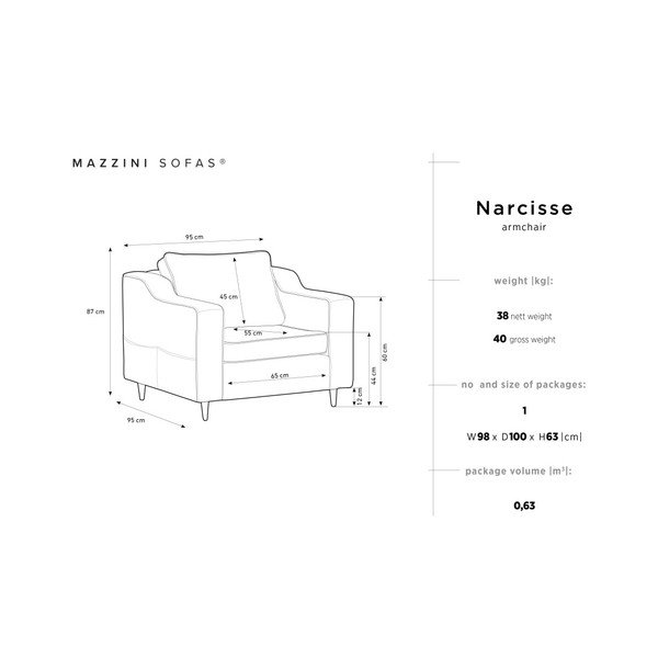 Narcisse antracitszürke fotel - Mazzini Sofas-image-2