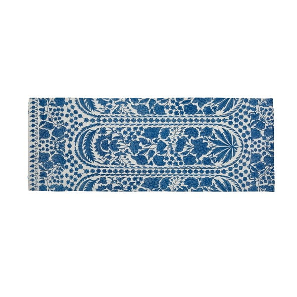 Blue Flowers kék pamutkeverék futószőnyeg, 55 x 135 cm - Velvet Atelier