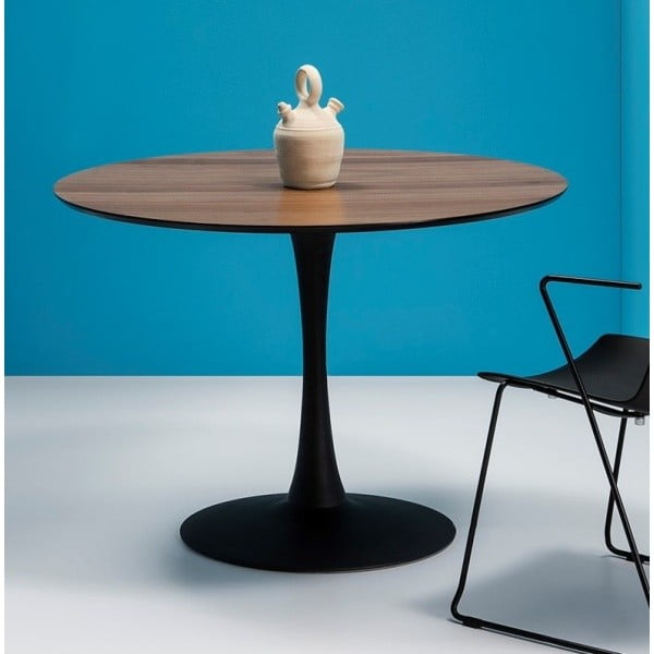 Oda kerek étkezőasztal diófamintás asztallappal, ⌀ 110 cm - Marckeric-image-3