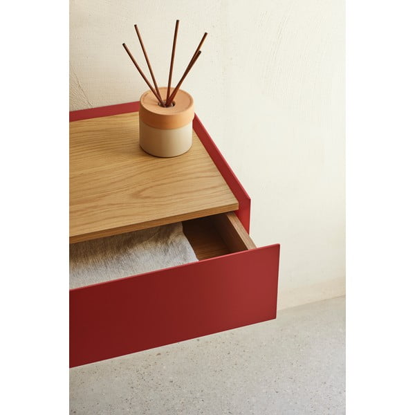 Piros függő éjjeliszekrény tölgyfa dekoros asztallappal Arista – Teulat-image-2
