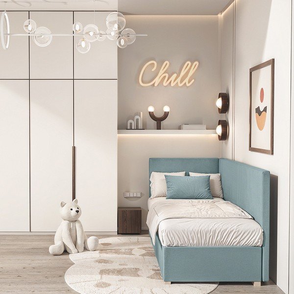 Kék sarok ágyneműtartós gyerekágy matraccal 90x200 cm Flexi – Ghado-image-1