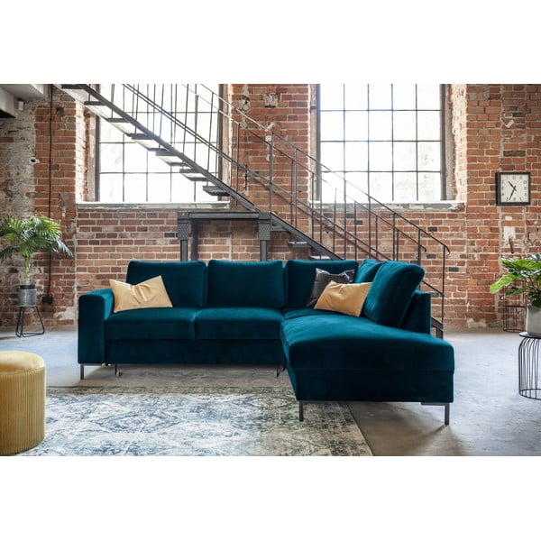 Türkiz bársony kinyitható sarokkanapé (jobb oldali) Lofty Lilly – Miuform-image-4