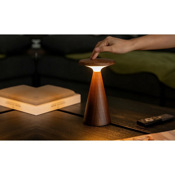 Sötét natúr színű LED asztali lámpa fa búrával (magasság 21 cm) Sylva – Gingko-image-3