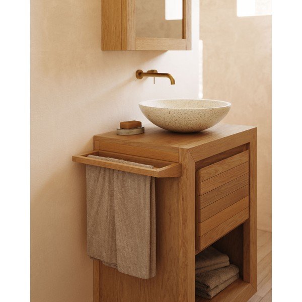 Natúr színű alacsony  teakfa mosdó alatti szekrény 60x80 cm Saula – Kave Home-image-3