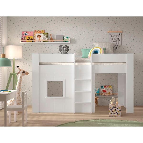 Fehér magasított borovi fenyő gyerekágy 90x200 cm RENO – Vipack-image-1