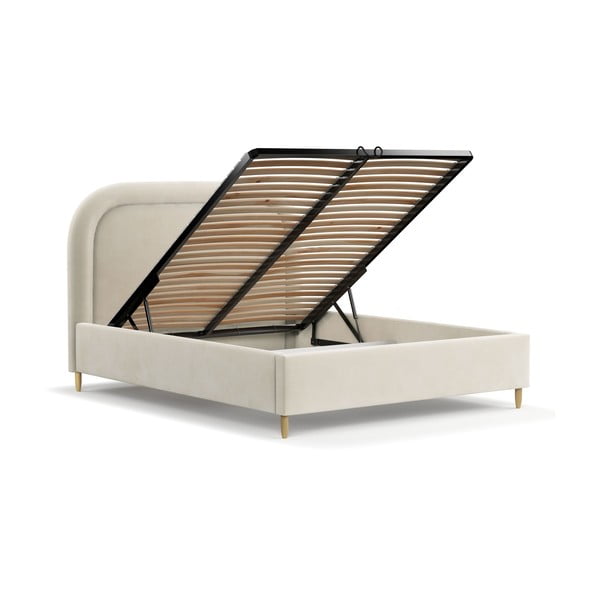 Krémszínű kárpitozott ágyneműtartós franciaágy ágyráccsal 140x200 cm Mija – Maison de Rêve-image-3