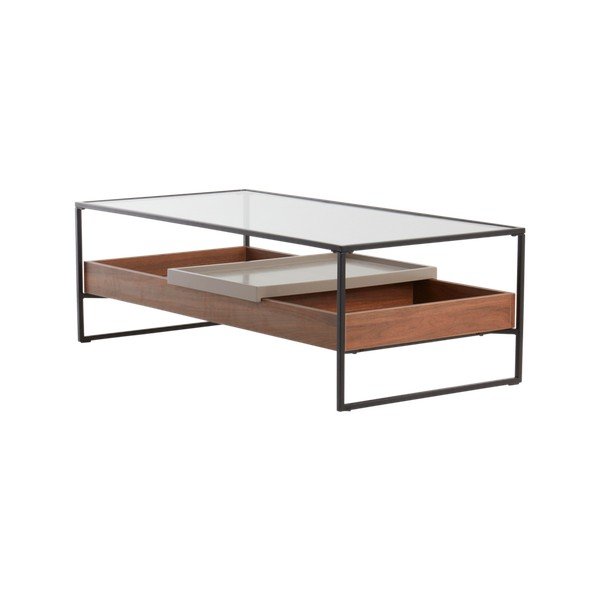 Sötét natúr színű dohányzóasztal üveg asztallappal 60x120 cm Sveg – Jotex-image-1