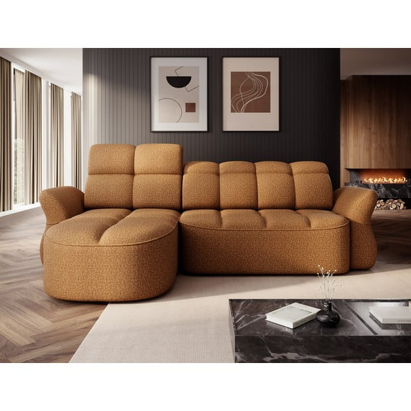 Sárga-barna bársony kinyitható-tárolóhelyes sarokkanapé (bal oldali-heverő résszel) Beneth – ELTAP-image-1