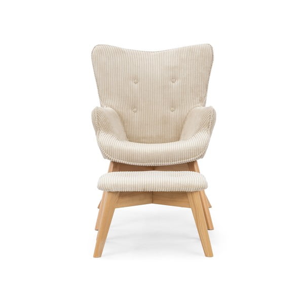 Bézs kordbársony fotel lábtartóval Niko – Ropez-image-3