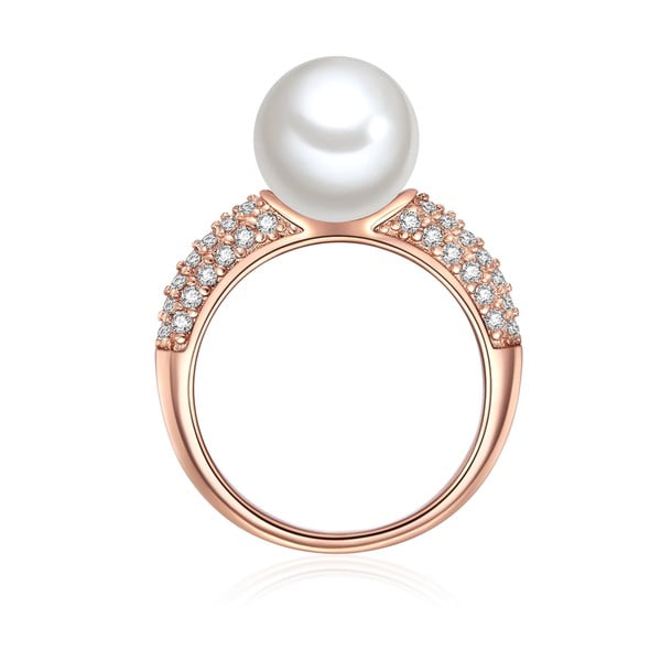 Muschel rosegold színű gyűrű, fehér gyönggyel, 52-es méretben - Perldesse