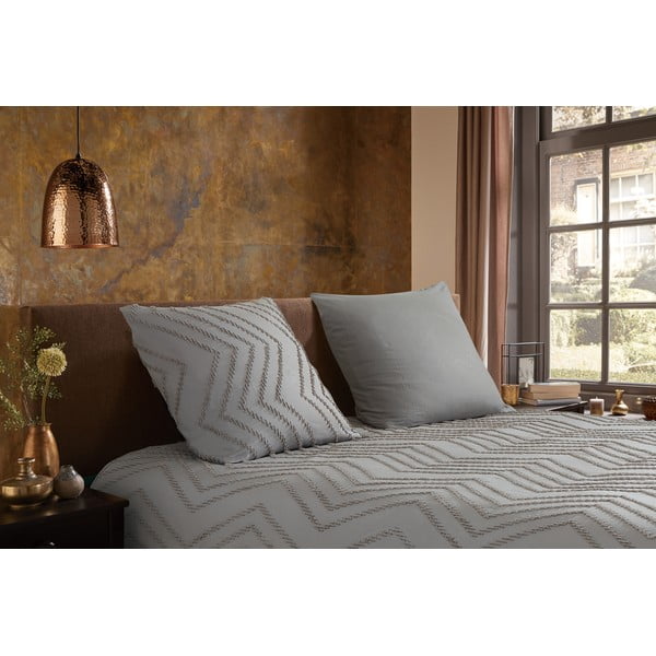 Szürke-barna egyszemélyes hosszabbított mikroszálas ágyneműhuzat 140x220 cm Pure Zigzag – Good Morning-image-1