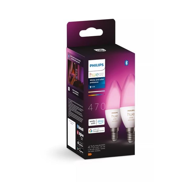 LED okos izzó szett 2 db-os E14, 5 W White and color ambiance – Philips Hue