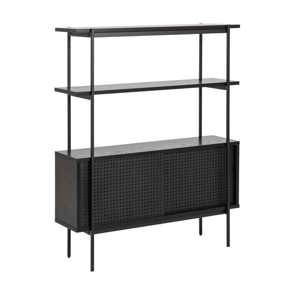 Fekete könyvespolc tolóajtóval kőrisfa dekorral 94x114 cm Angus – Actona-image-2