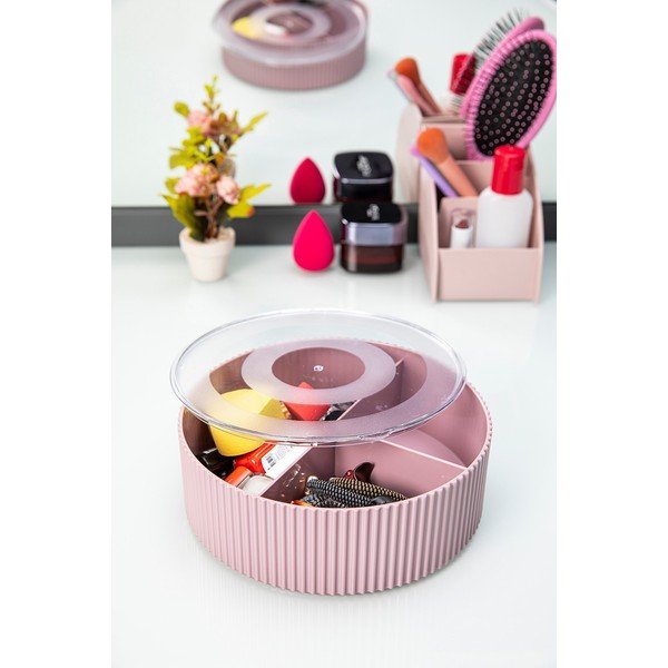 Rózsaszín műanyag fürdőszobai rendszerező kozmetikumokhoz – Mioli Decor-image-1