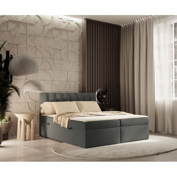 Sötétszürke ágyneműtartós boxspring ágy 160x200 cm Novento – Maison de Rêve-image-1