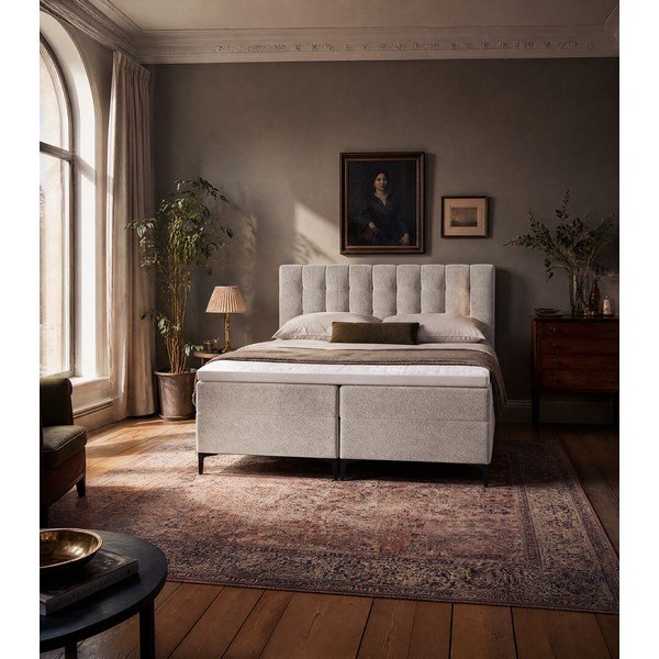Szürkésbarna ágyneműtartós boxspring ágy 180x200 cm Puhala – Makamii-image-1