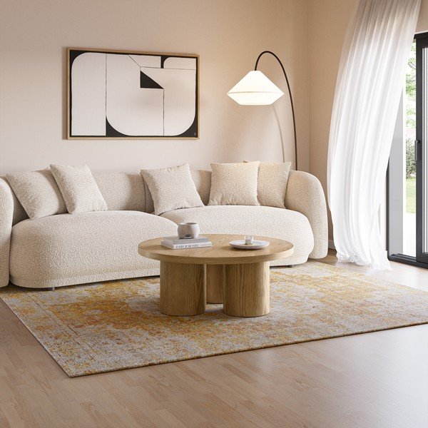 Natúr színű kerek dohányzóasztal tölgyfa dekorral ø 100 cm Arancha – MOME-image-1