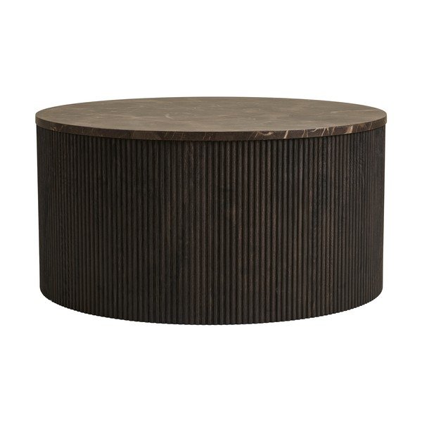 Sötétbarna kerek dohányzóasztal márvány dekoros asztallappal ø 80 cm Rota – House Nordic-image-4