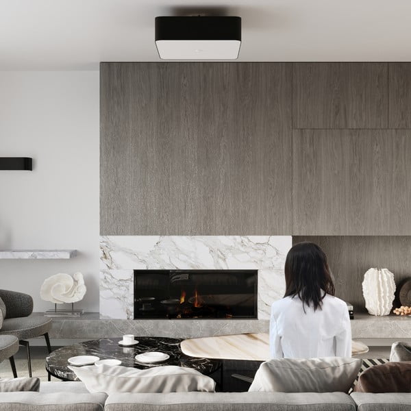 Fekete mennyezeti lámpa üveg-textil búrával 55x55 cm Kortez – Sollux-image-4