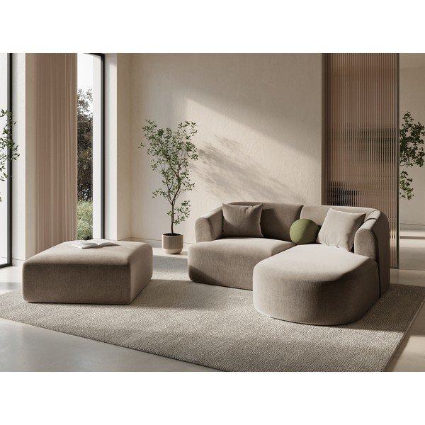 Világosbarna bársony sarokkanapé (jobb oldali-heverő résszel) Campi – Cosmopolitan Design-image-1