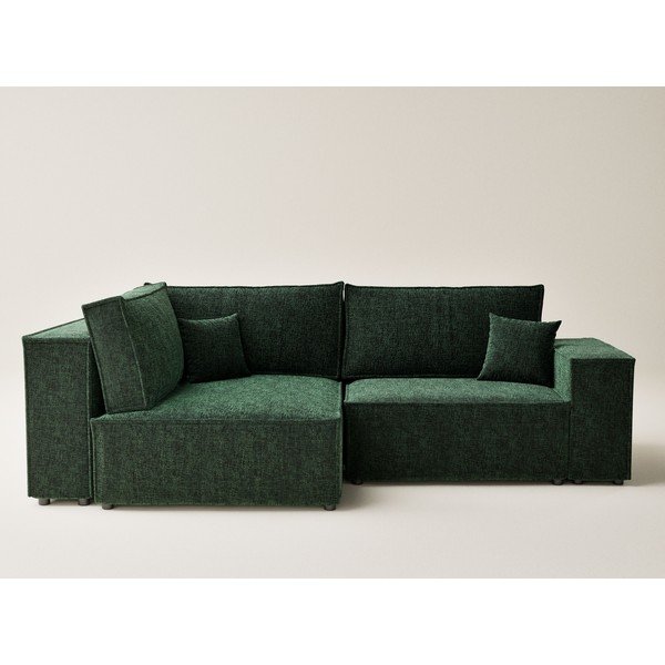 Sötétzöld zsenília kinyitható-tárolóhelyes sarokkanapé (bal oldali-L alakú) Tonga – Maison de Rêve-image-2