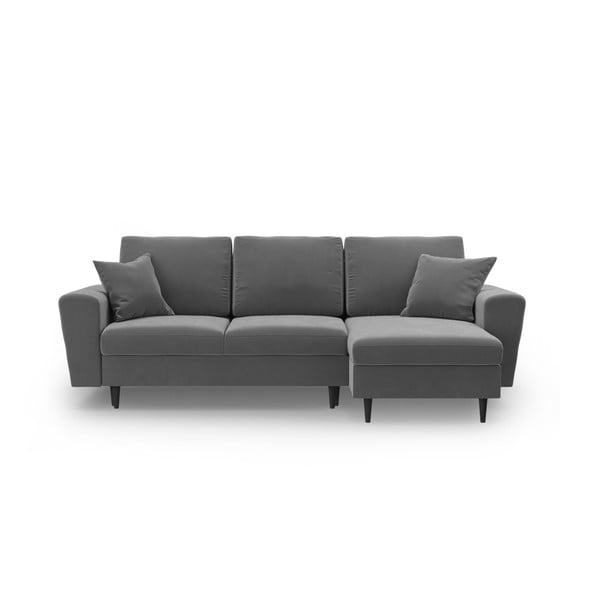 Világosszürke bársony kinyitható tárolóhelyes sarokkanapé Kyoto – Cosmopolitan Design