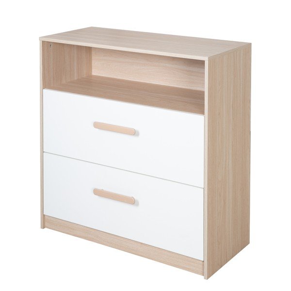 Fehér-natúr színű gyerek komód pelenkázó feltéttel, tölgyfa dekorral 88x98x75 cm Cabane – Roba-image-3