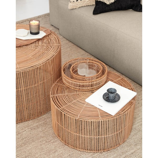 Natúr színű rattan kerek dohányzóasztal szett 2 db-os ø 66 cm Elmima – Kave Home-image-1