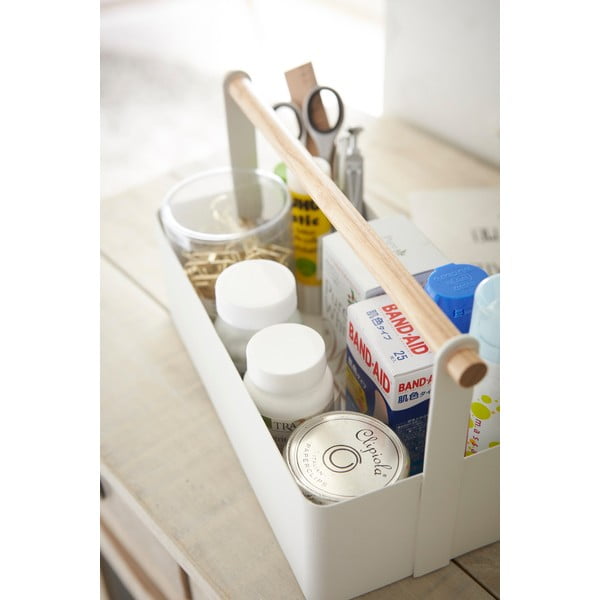 Tosca Tool Box fehér multifunkciós tárolódoboz bükkfa részletekkel, hossz 29 cm - YAMAZAKI-image-3