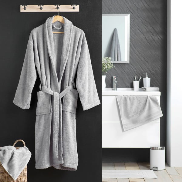 Világosszürke pamut fürdőköpeny M Tendresse – douceur d'intérieur-image-1
