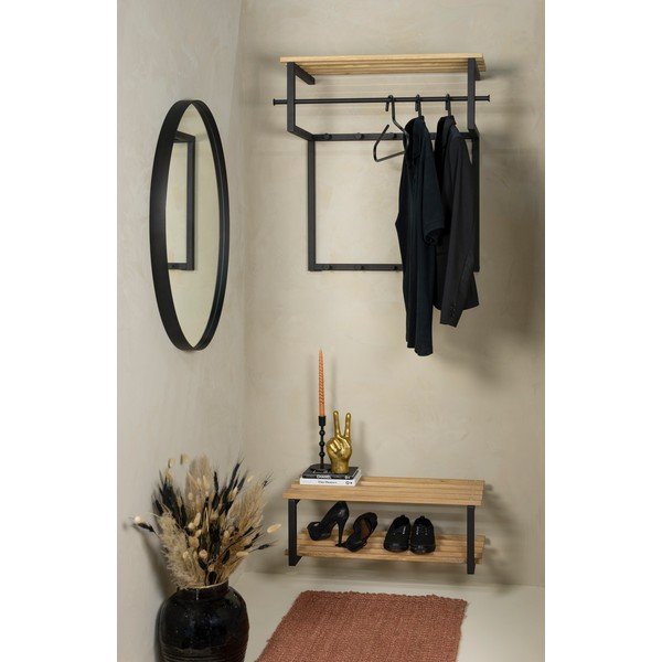 Fekete-natúr színű fém fali fogas polccal 76 cm Rizzoli – Spinder Design-image-1