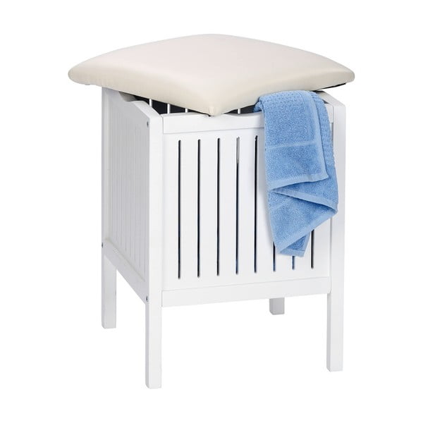 Oslo fehér, fürdőszobai ülőke fából, tárolóhellyel - Wenko-image-1