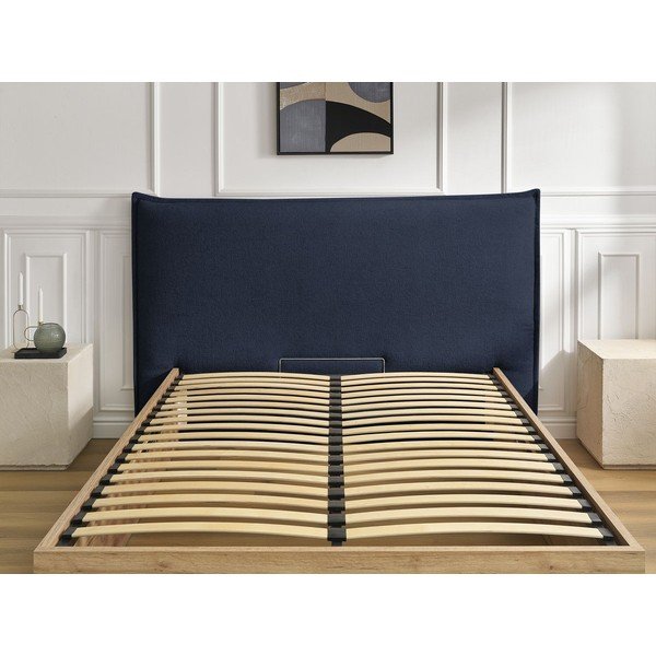 Kék kárpitozott kárpitozott-forgácslemez ágyneműtartós franciaágy ágyráccsal 180x200 cm Charlie – Bobochic Paris-image-4
