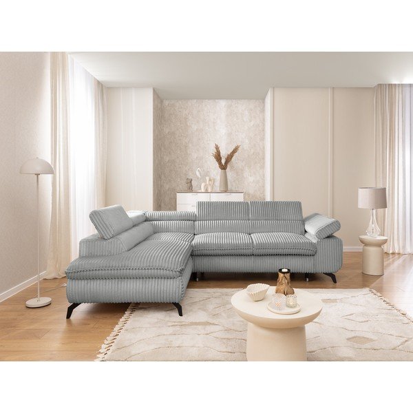 Világosszürke kordbársony sarokkanapé (bal oldali-L alakú) Marbeya  – Ropez-image-4