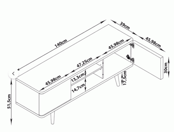 Fehér TV-állvány tölgyfa dekorral 140x52 cm Alana - Støraa-image-4