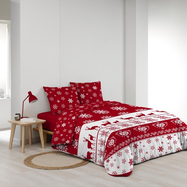 Piros kétszemélyes-hosszabbított mikroflanel ágyneműhuzat 240x220 cm Floconette – douceur d'intérieur-image-2