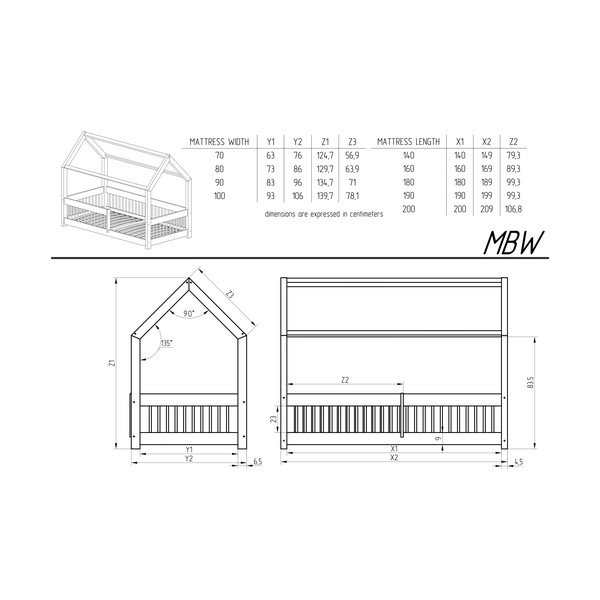 Natúr színű házikó alakú ágyneműtartós borovi fenyő gyerekágy kihúzható pótággyal 90x140 cm Mila MBW – Adeko-image-4