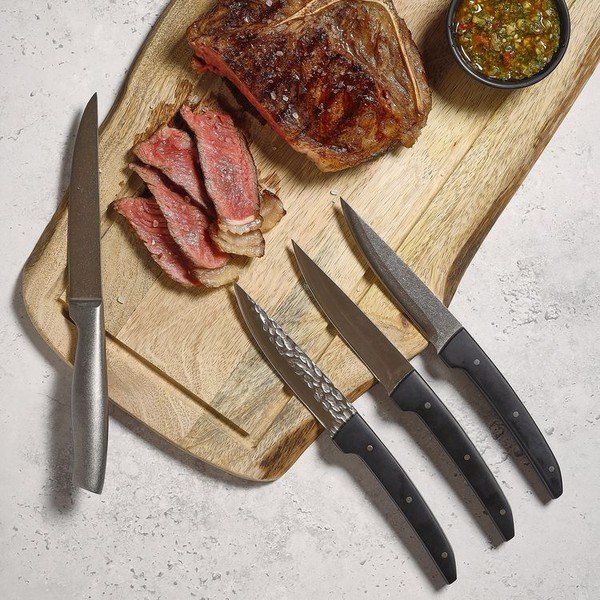 Fekete-ezüstszínű acél steak kés szett 4 db-os Carne – BonBistro-image-2