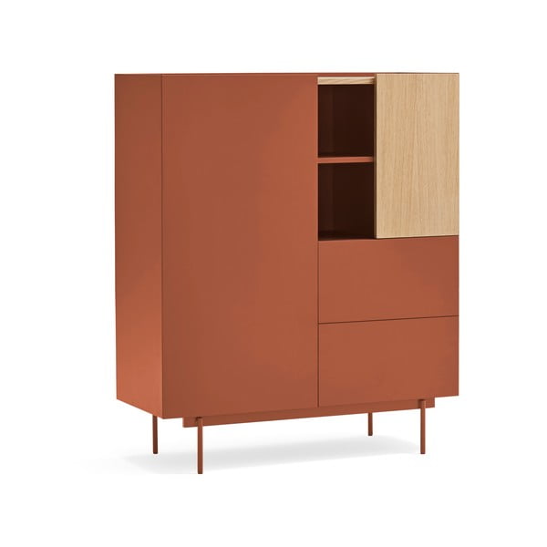 Téglavörös-natúr színű magas komód tölgyfa dekorral 100x120 cm Otto – Teulat-image-2